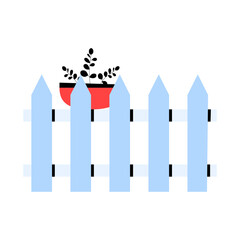 Picket Fence with Potted Plant in Flat Vector Illustration Symbolizing Home Gardening, Suburban Living, and Outdoor Decor, Isolated on White Background