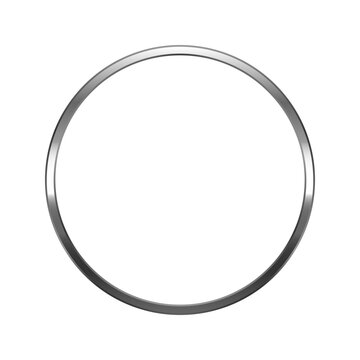 Circle silver frame. Isolated luxury round silver grey border. Glossy gray ring flat frame mockup design element. Vector illustration.