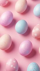 Pastel Easter Eggs Arranged on Pink Background