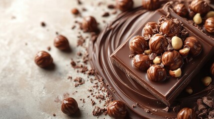 chocolate with hazelnuts isolated on transparent background