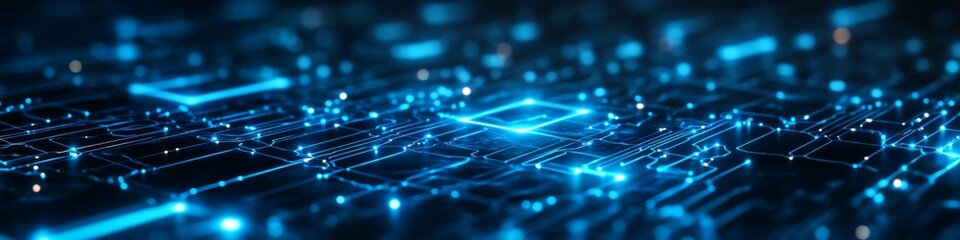 Dynamic Background With Glowing Circuit Lines In Bright Blue On Dark Blue, Vector, Crisp, Vivid