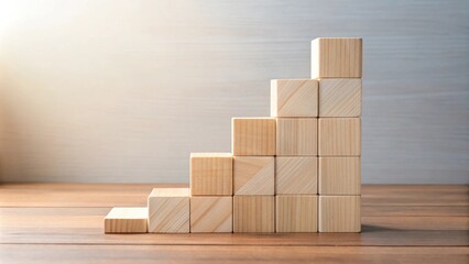 Wooden Blocks Arranged as Ascending Steps Representing Growth and Progress