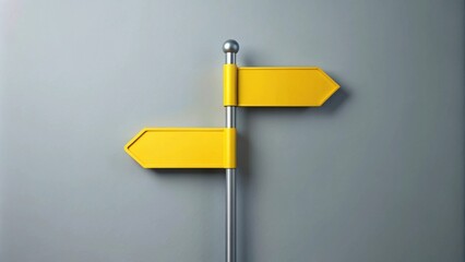 Obraz premium Blank yellow directional arrows on a gray background signify choices
