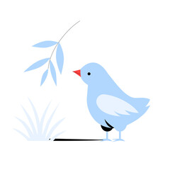 Fototapeta premium Blue Bird on Branch in Flat Vector Illustration Symbolizing Nature, Wildlife, and Peaceful Environment, Isolated on White Background