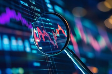 Magnifying Glass Analyzing Stock Market Decline