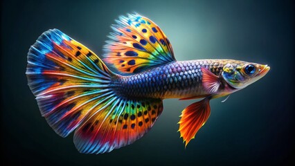 Vibrant Guppy Fish: Close-up Macro Photo of Colorful Tropical Aquarium Pet