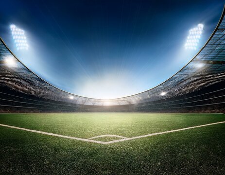 empty stadium with floodlights