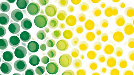 Green and yellow circular halftone patterns repeat over a white background. 