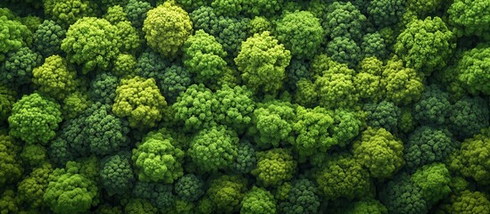 Naklejka premium Aerial View of Lush Green Forest Canopy with Dense Foliage Creating a Vibrant Natural Landscape