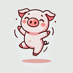 Cartoon of Joyful Cartoon Pig Jumping with Excitement