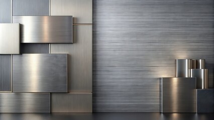Abstract Metallic Wall Panel Design with Geometric Shapes and Cylinders