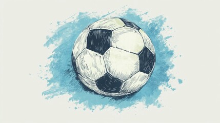 Naklejka premium Hand-drawn vintage-style football sketch in shades of blue. Retro engraving effect. 
