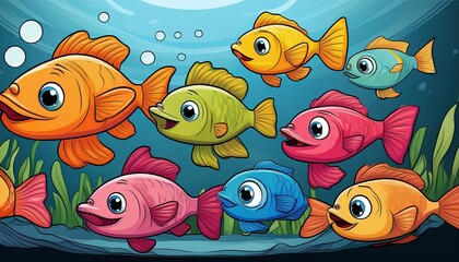 colorful cartoon fish with playful expressions