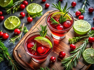 Vibrant Red Cocktails with Lime & Rosemary Garnish - Summer Drinks Photography