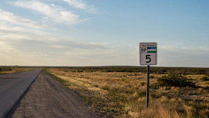 Province route 5 road signed in remote location in Rio Negro, Argentina