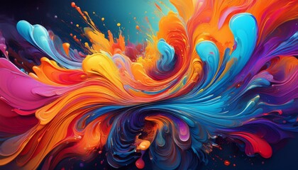 abstract liquid motion flow explosion curved wave colorful pattern with paint drops