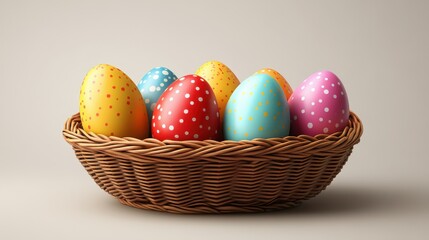 Naklejka premium colorful easter eggs in wicker basket isolated on transparent background