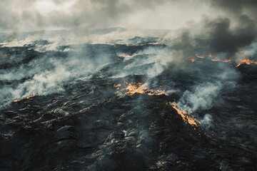 Fototapeta premium lava fields after a volcanic eruption