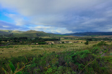 Expansive landscape view of rolling hills and greenery in South Africa during daylight hours