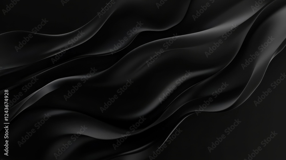 Poster abstract black fabric waves: dark elegant texture background