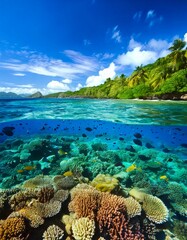Naklejka premium clear lagoon with tropical fish and coral 