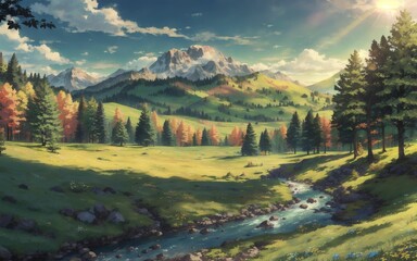 autumn landscape with mountains