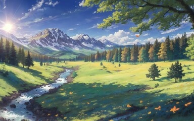 mountain landscape with lake, Happiness in the Valley