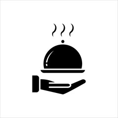 Food platter icon. Restaurant sign. Food platter symbol pictogram. Waiter symbol isolated on white background.
