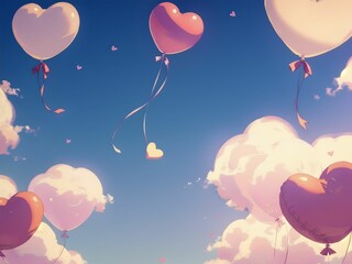 heart shaped balloons on sky