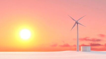 Fototapeta premium Wind Turbine Sunset Serenity - Clean energy, sunset glow, peaceful landscape, sustainable power, renewable resource.