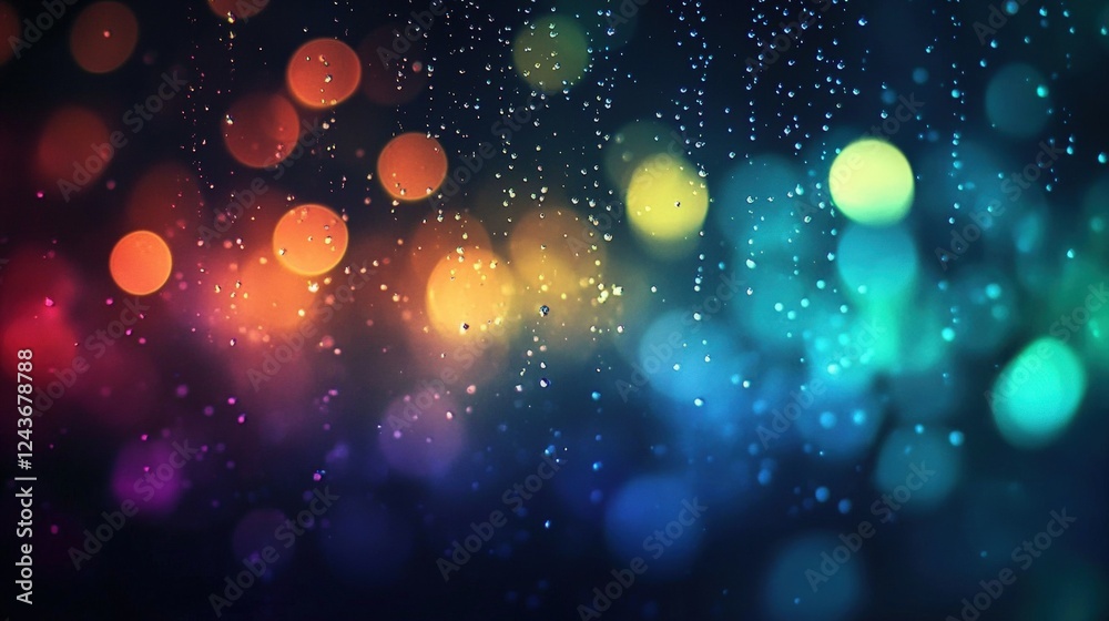 Poster vibrant multicolor bokeh background with raindrop patterns for creative projects and design uses