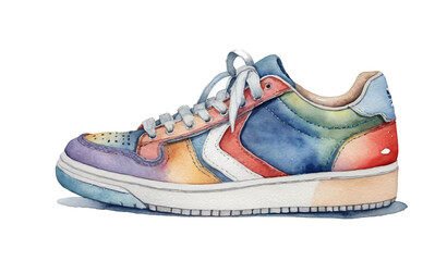Watercolor Painting of a Sneaker on a White Background