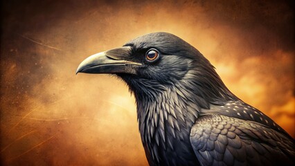 Vintage Style 3D Rendered Black Crow -  Mysterious Bird Photography