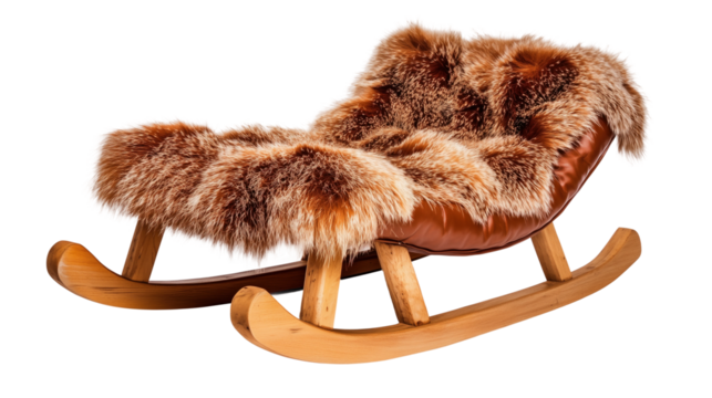 Cozy Sleigh Chair with Fur Accents isolated on white or transparent background, png clipart, design element