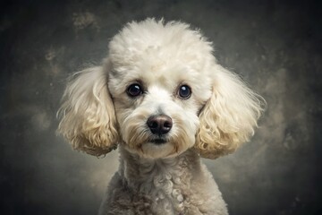 Vintage Style Headshot: White Toy Poodle Dog Studio Portrait