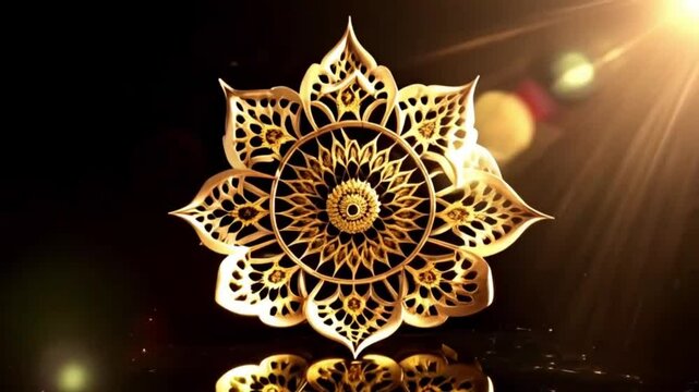 golden ornament mandala on a black background