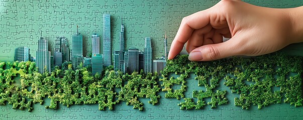 Hand carefully piecing together a jigsaw puzzle