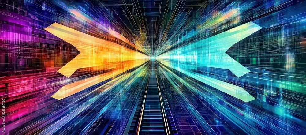 Poster abstract colorful arrows in a digital tunnel