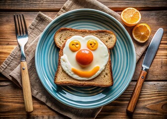 Vintage Sunny-Side Up Monkey Egg Toast Breakfast Food Photography