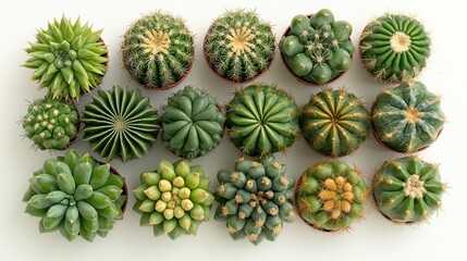 Fototapeta premium Assorted miniature succulents in terracotta pots on white background