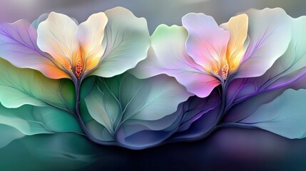 Fototapeta premium vibrant digital artwork of a delicate flower with soft pastel petals blending into an abstract, fluid background