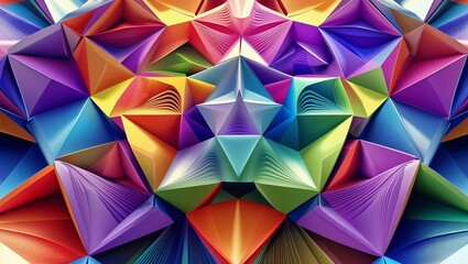Fototapeta premium Vibrant Origami Pattern with Multicolored Abstract Geometric Paper Forms