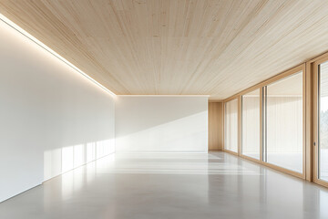 Obraz premium Office Interior with Wooden Ceiling and Concrete Floor, Magazine-Style Photography