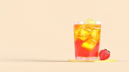Refreshing Summer Drink with Strawberries and Ice Cubes on Table