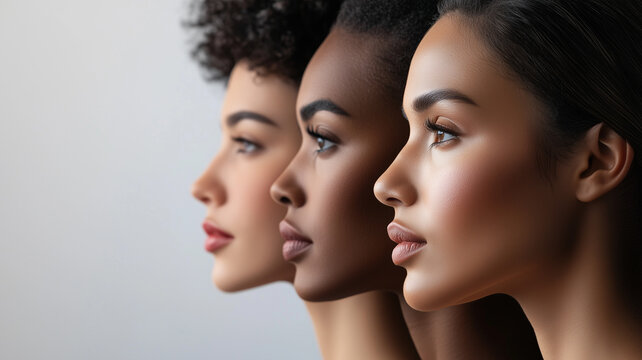 A sequence of women's faces from various cultural backgrounds, symbolizing unity and diversity.