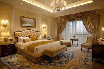 Fototapeta premium Elegant and comfortable home & hotel bedroom interior.