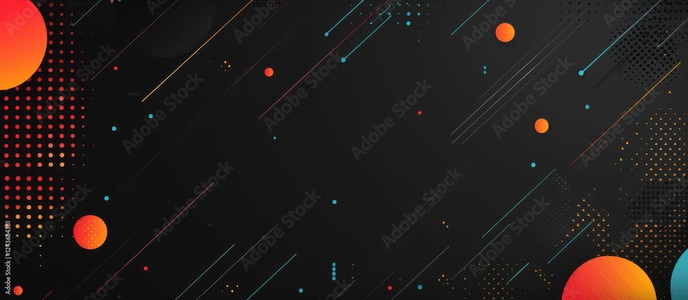 Poster Abstract Dark Background with Colorful Geometric Shapes and Dynamic Lines