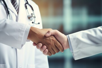 Medical professionals shaking hands, showing teamwork and collaboration in healthcare