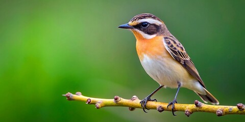 Fototapeta premium Whinchat Bird Close-Up: Slow Motion Head Turn on Branch
