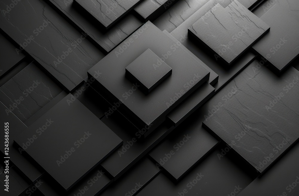 Poster Abstract Dark Gray and Black Textured Cubes 3D Rendering
